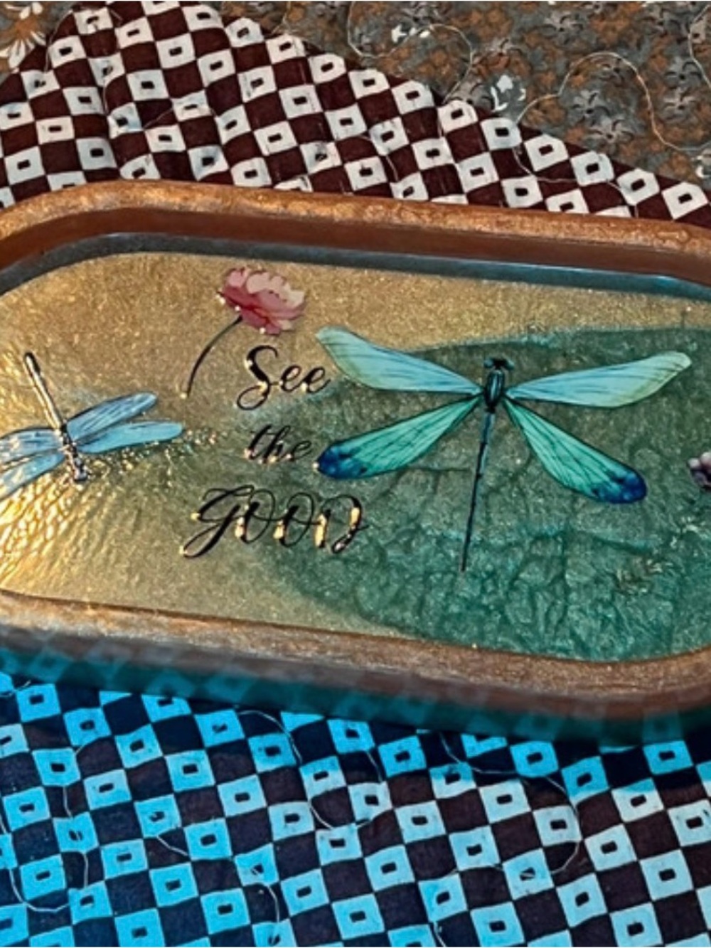 Homemade Resin Decorative Dragonfly  Tray - See the Good - Turquoise